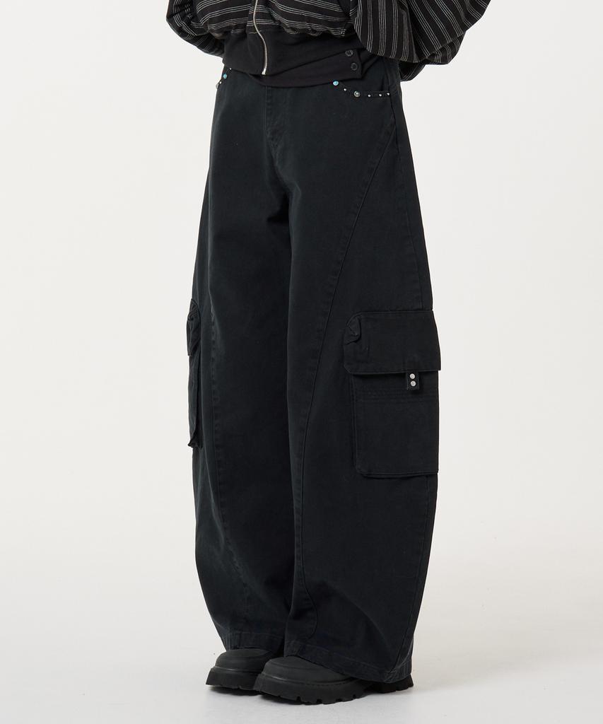 UNKNOWN PLANET Curved Cargo Cotton Pants Black