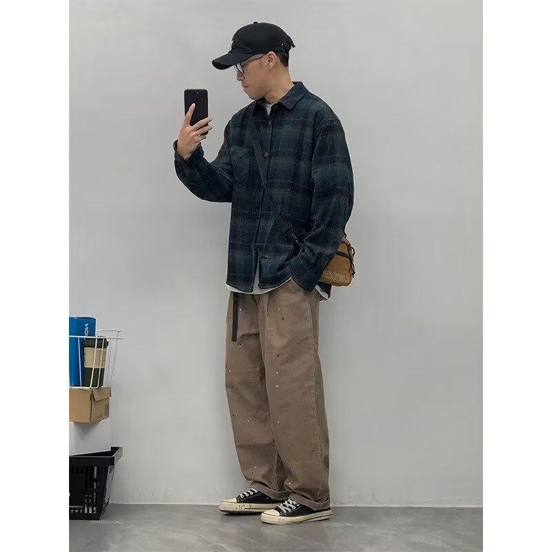 Рубашка с длинным рукавом с буквенным принтом 2024 года в японском стиле в стиле Гонконга, свободная рубашка для мальчиков, летнее модное универсальное повседневное пальто