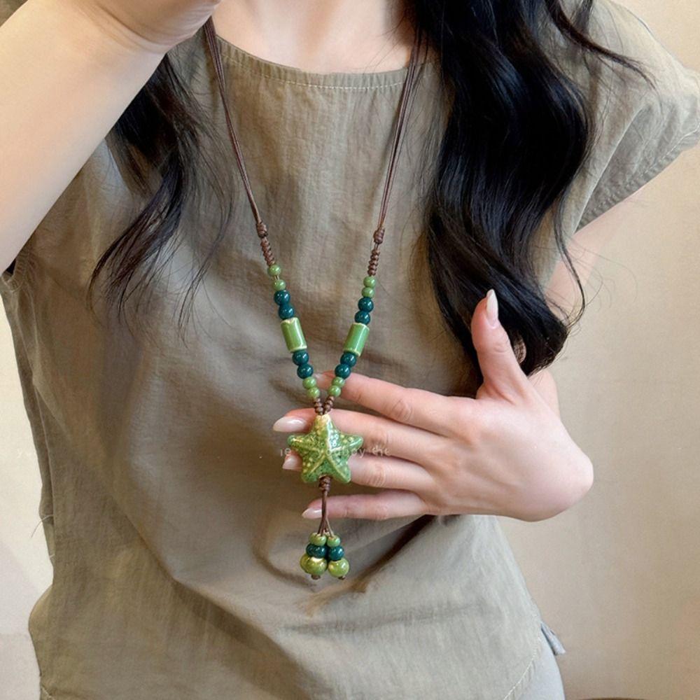 Tassel Ethnic Style Necklace Colorful Beads Bohemian Style Necklace Long Sweater Chain  Girls Gifts