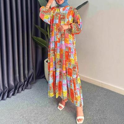Женское длинное платье с длинным рукавом, V-образным вырезом и богемным принтом