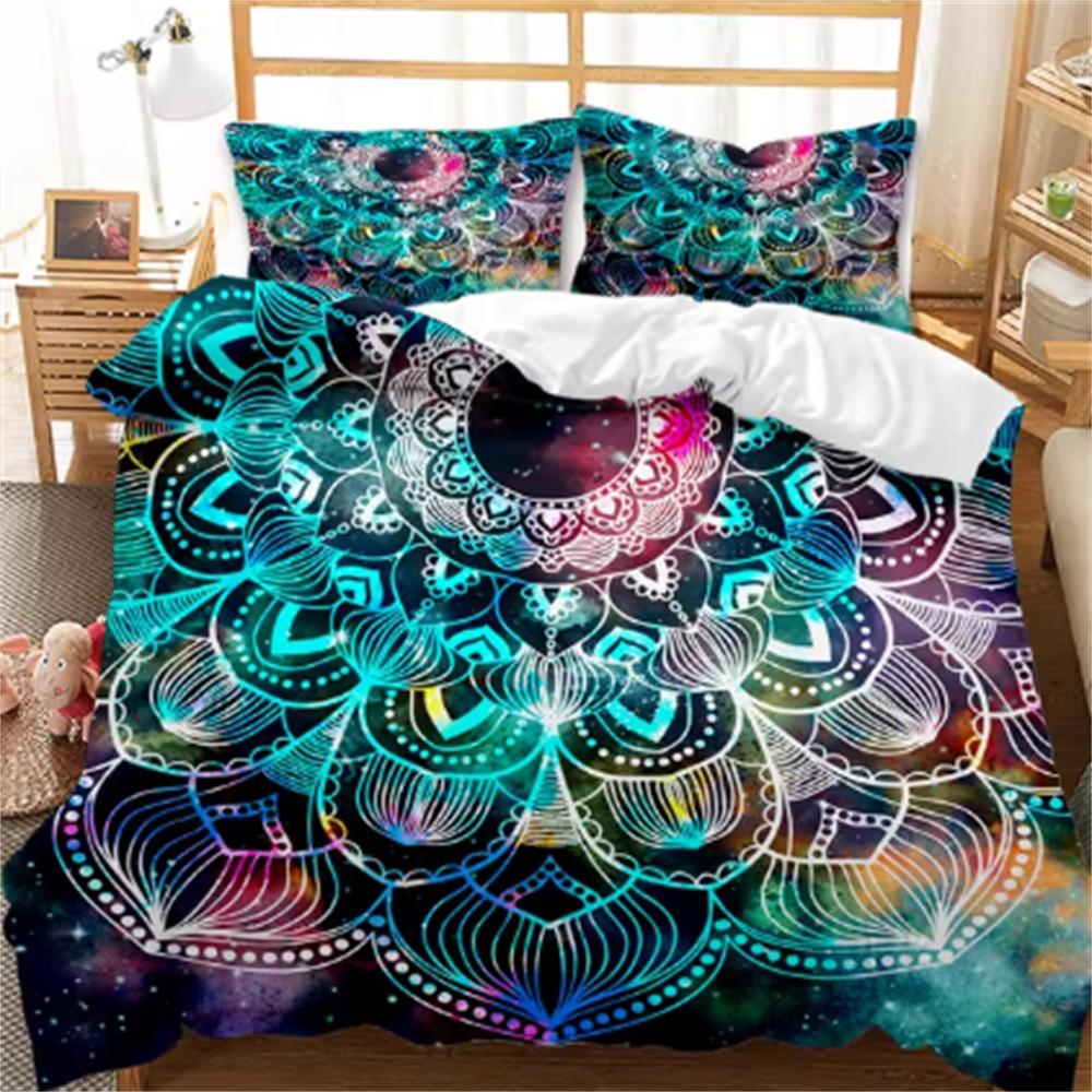 Bohemian Mandala Duvet Cover Set Twin Queen King Full Size,Blue Boho Chic Microfiber Bedding Set for Boys, Girls, Kids and Teens