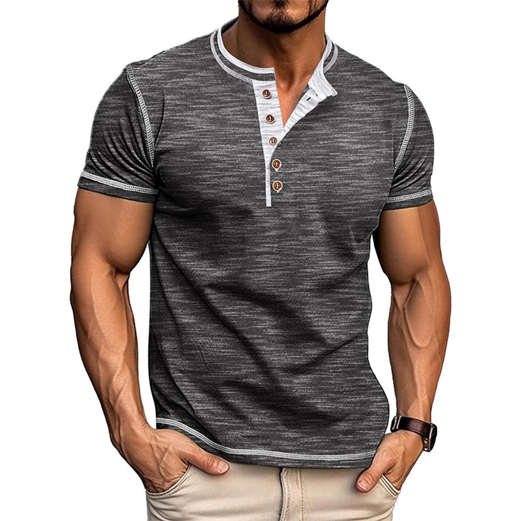 Men's Short Sleeved Lapel Collar T-shirt Casual Round Neck Top