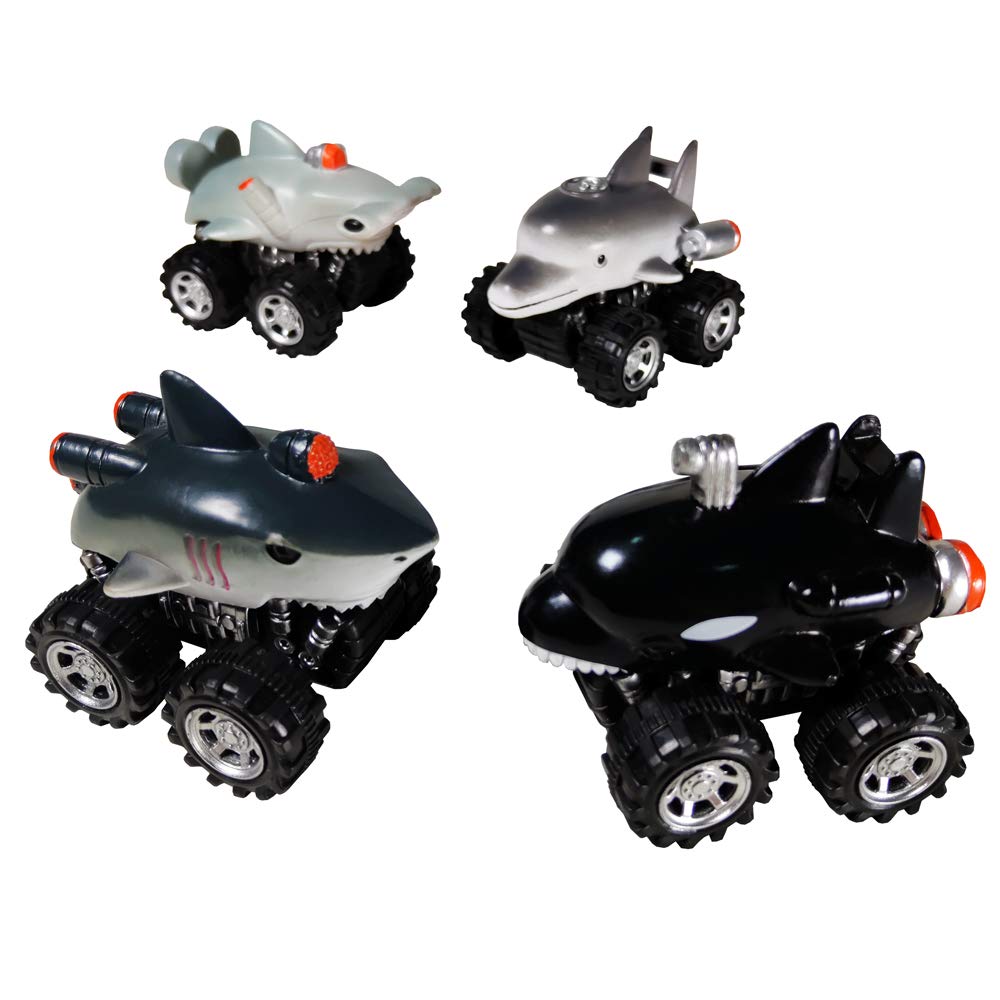 Pull Back Dinosaur Car Toy Monster Truck Vehicle Playset (4 Sea Animal Cars)