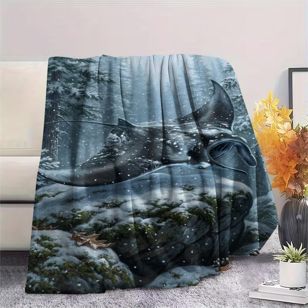 1PC Snowy Tree Haven Print FlAannel Blanket, High quality Comfortable for All Seasons, Home Decor, Warmth and Comfort