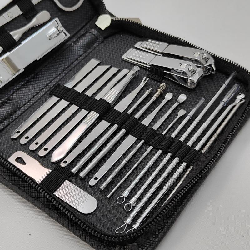 Набор для маникюра и педикюра из 30 предметов из нержавеющей стали с кусачками для ногтей, пинцетом для бровей и инструментами для удаления черных точек