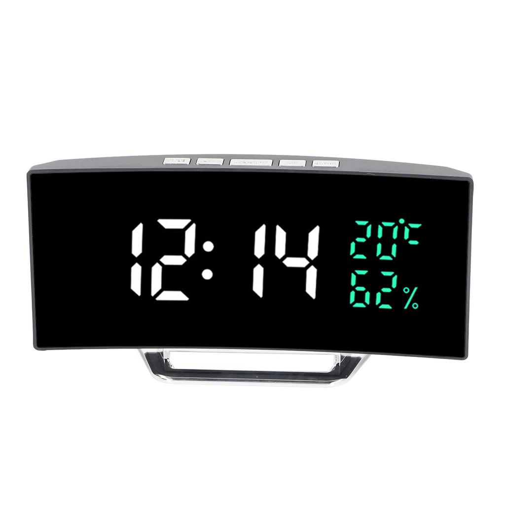 Светодиодные зеркальные часы-будильник Изогнутый экран 12 24-часовой формат Отображение температуры и влажности Режим повтора Электрический будильник