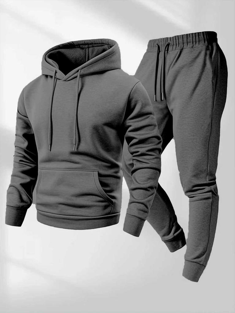 Спортивный костюм-худи и штаны для мужчин, 250 г, модный, однотонный