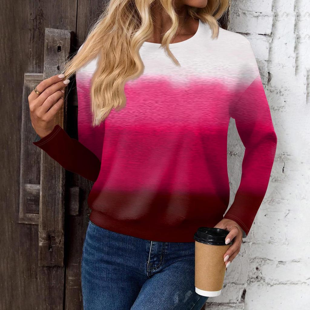 Women's Fashionable Casual Long Sleeved Printed Off Shoulder Round Neck Top