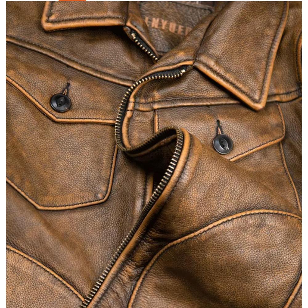 Мужская кожаная куртка китайского размера из мягкой натуральной коровьей кожи, винтажная, весна-осень