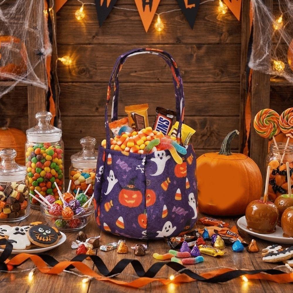 Portable Halloween Candy Bag Non-Woven Trick-or-Treat Bag Creative Candy Bucket Party Favors