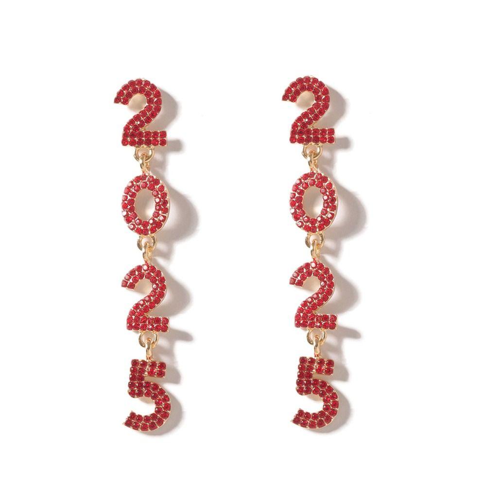 Aesthetic 2025 New Year Stud Earrings Jewelry Crystal Party Earrings  New Year