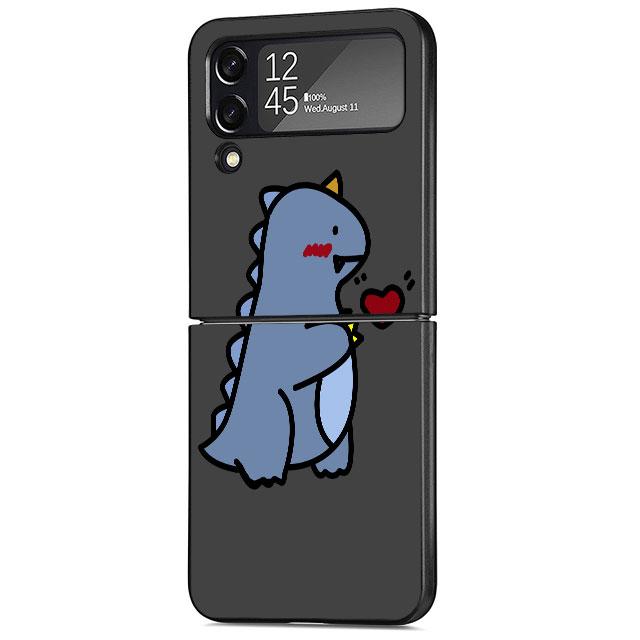 Милый роскошный чехол с изображением маленького динозавра для Samsung Galaxy Z Flip 3 4 5G Funda ZFlip 3, черный ПК с жесткой задней панелью для телефона