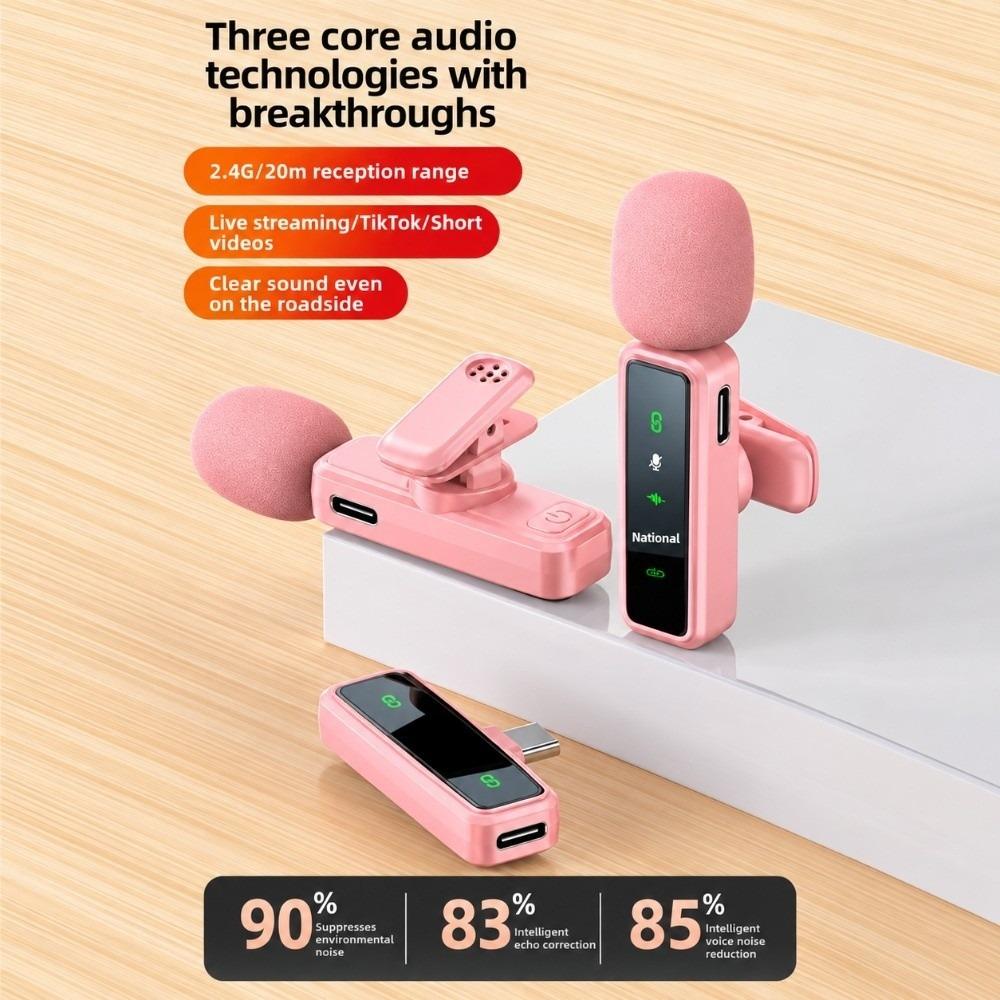 Pink Wireless Lavalier Microphone Compact Mini Clip Mic Laptops Lapel Mic Video Production