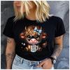 Women's Polyester 100% yak drinking tea Print T-shirt Loose round Neck Casual Short Sleeve Fashion Top  Clothing Summer