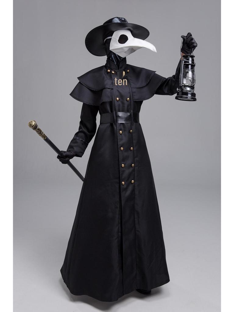 Steampunk Medieval Plague Doctor Costume with Raven Bird Beak Mask