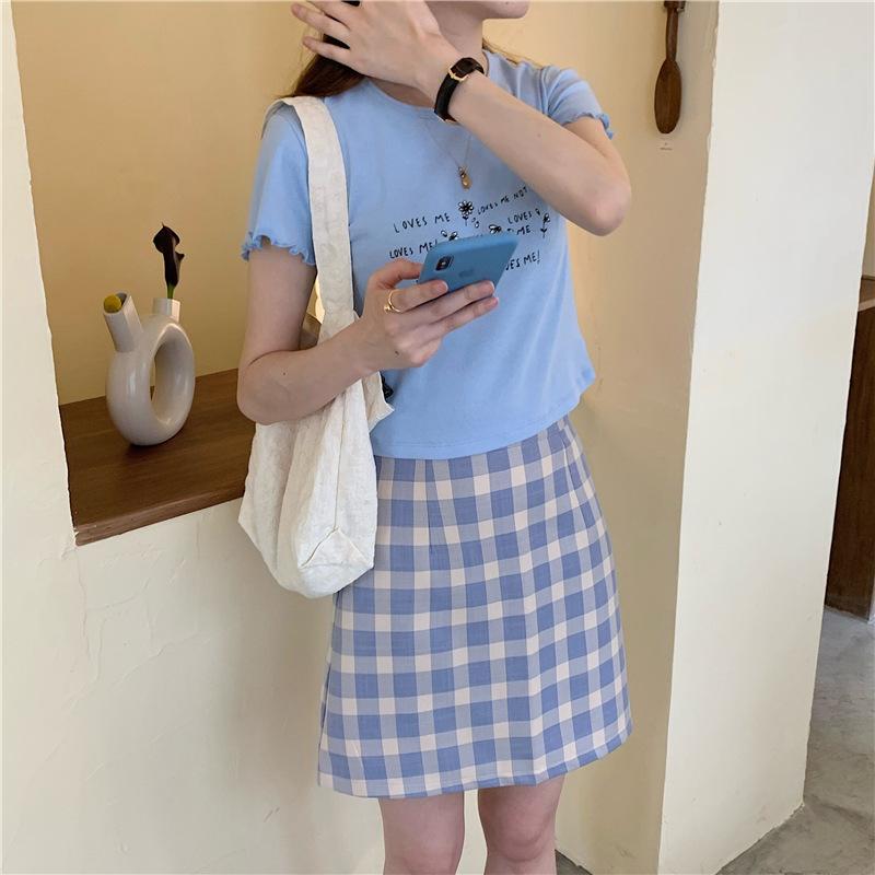 New Korean Style Slim Short High Waist Short Sleeve T-shirt for Women In Summer