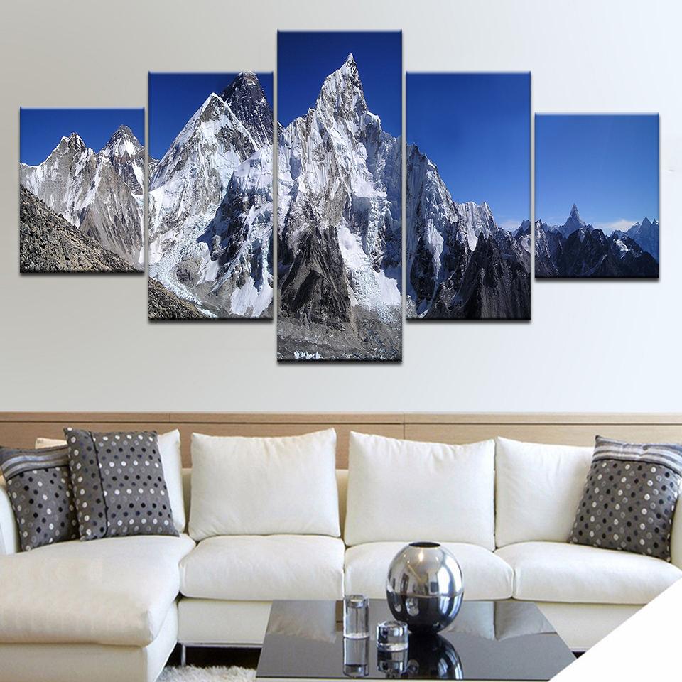 5 Panel HD Print The Snow mountain blue sky Landscape wall posters Canvas Art Painting For home living room decoration