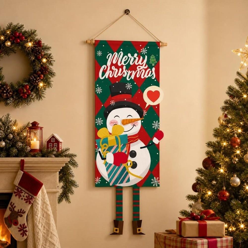 Wall Hanging Christmas Hanging Flag Snowman Xmas Banner Christmas Decorations Indoor Outdoor