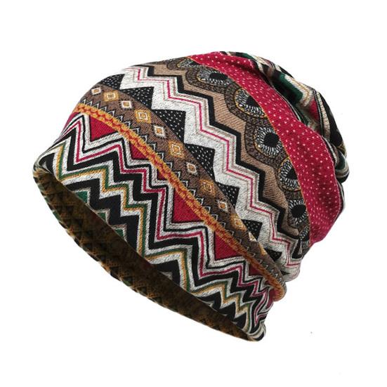 Winter Warm Hat Super Soft Wear Resistant Windproof Neck Cover Protector Ethnic Print Dual-use Women Hat Scarf