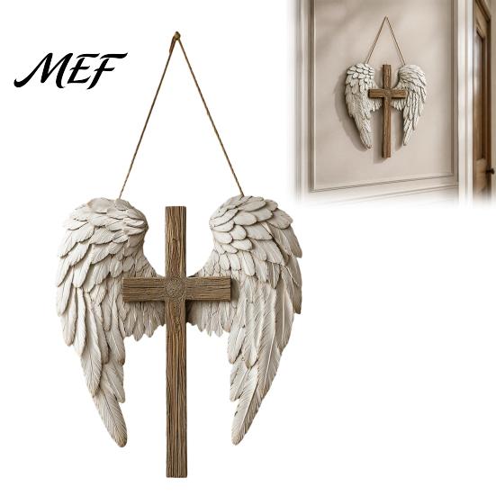 Wooden Windmill Wall Decor 2D Angel Wings Hanging Plaque, Religious Faith Art Creative Holiday Plaque Sign, Rustic Christian Home Decor, Spiritual