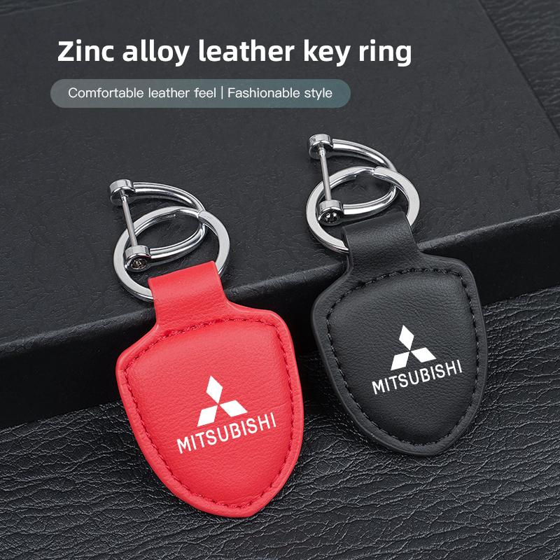 Metal/Leather Car Logo Key Chain Keyring Auto Interior Accessorie For Mitsubishi Eclipse Lancer Outlander ASX Colt I200 Ex Star