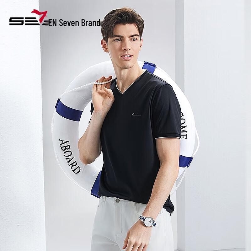 SEVEN Men's Summer Silk Blend Casual Round Neck T-shirt