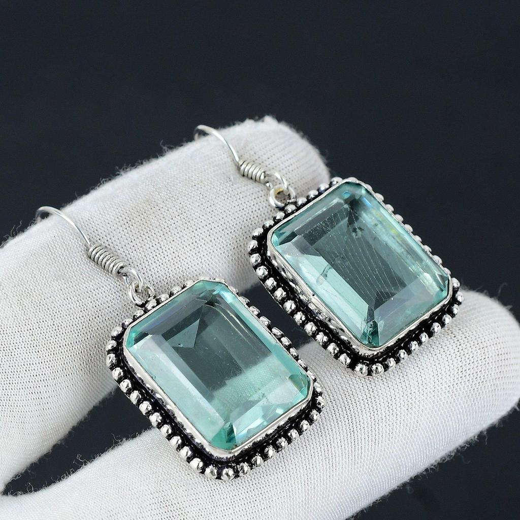 Green Apatite Gemstone Earring, 925 Sterling Silver Earring, Boho Silver Earring Jewelry, Bohemian Earring For Gifts, Women Jewelry Earring