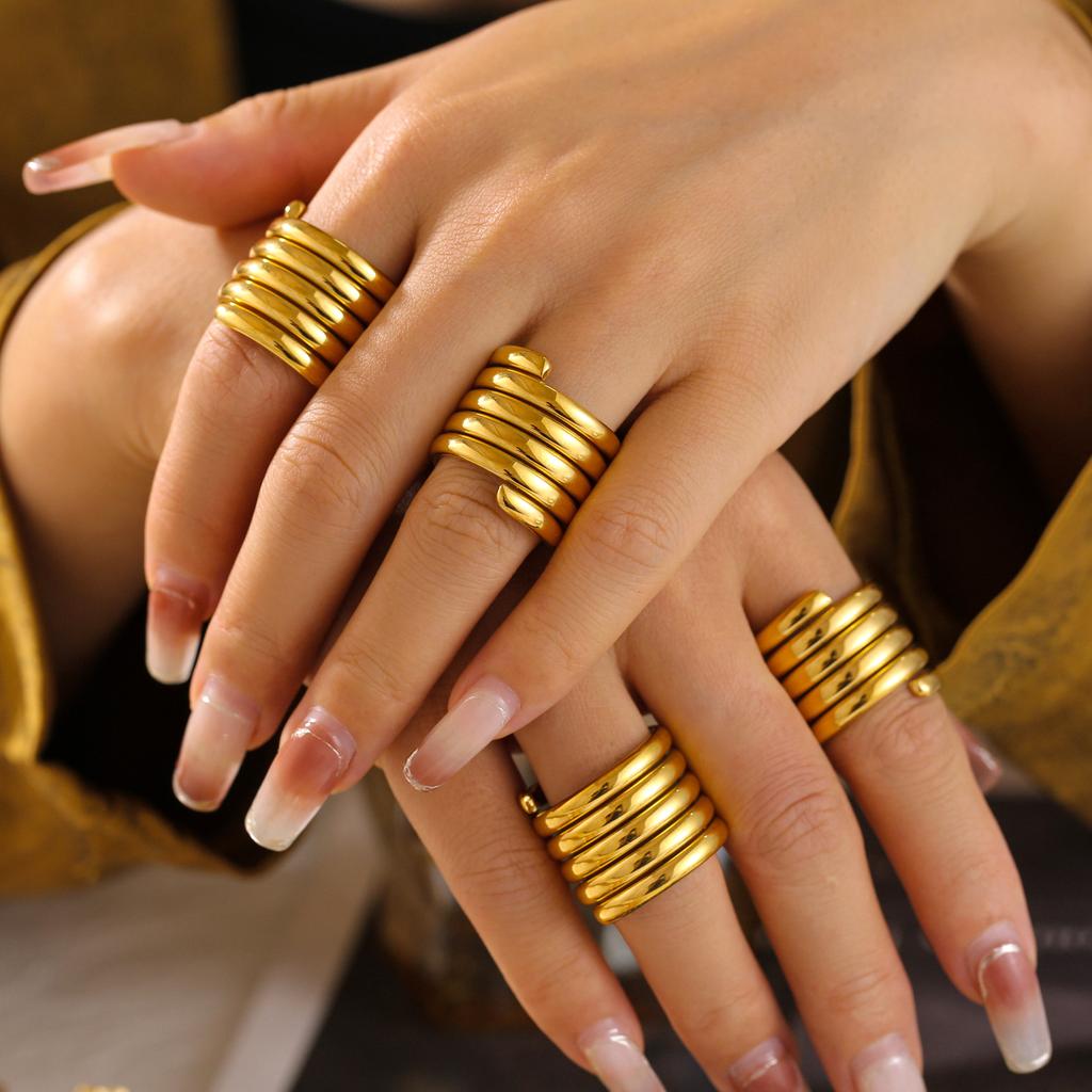 Spring Shape Ring For Women Stainless Steel 18K Gold Plated No Tarnish Women's Aesthetic Spiral Rings Luxury Designer Jewelry