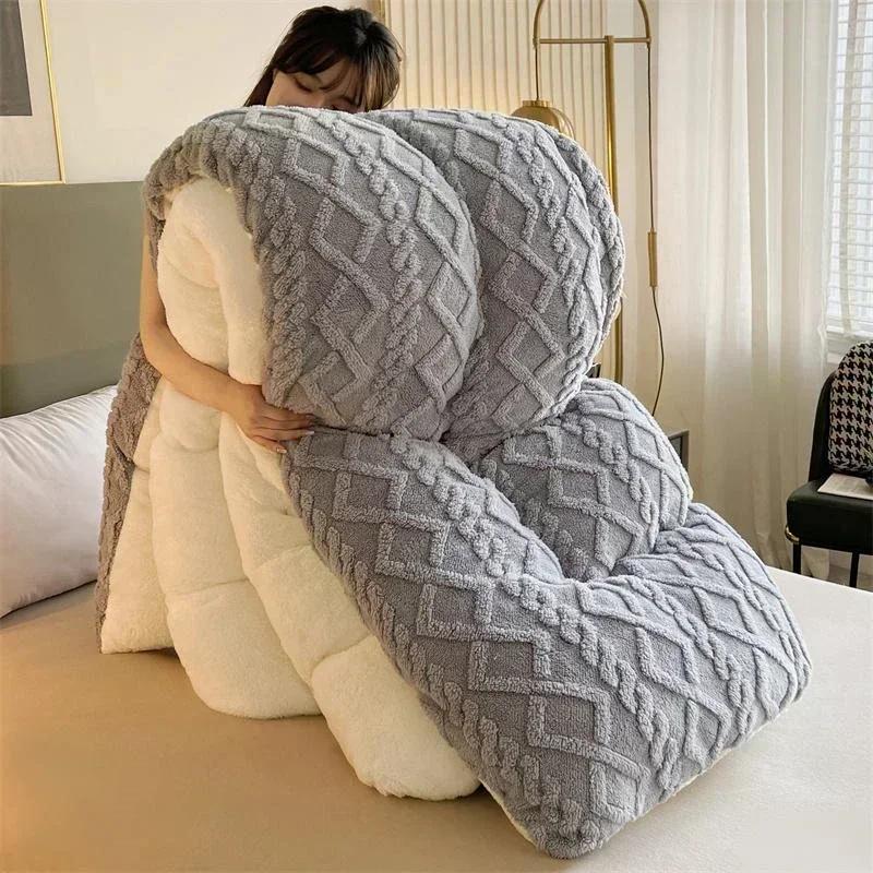 High-end Thickened Autumn Winter Warm Blankets for Beds Artificial Lamb Cashmere Weighted Blanket Thicker Warmth Duvet Quilt