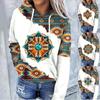 Women’s Casual Geometric Horse Print Long Sleeve Drawstring Pullover Tops, Ethnic Style Hooded Sweatshirt