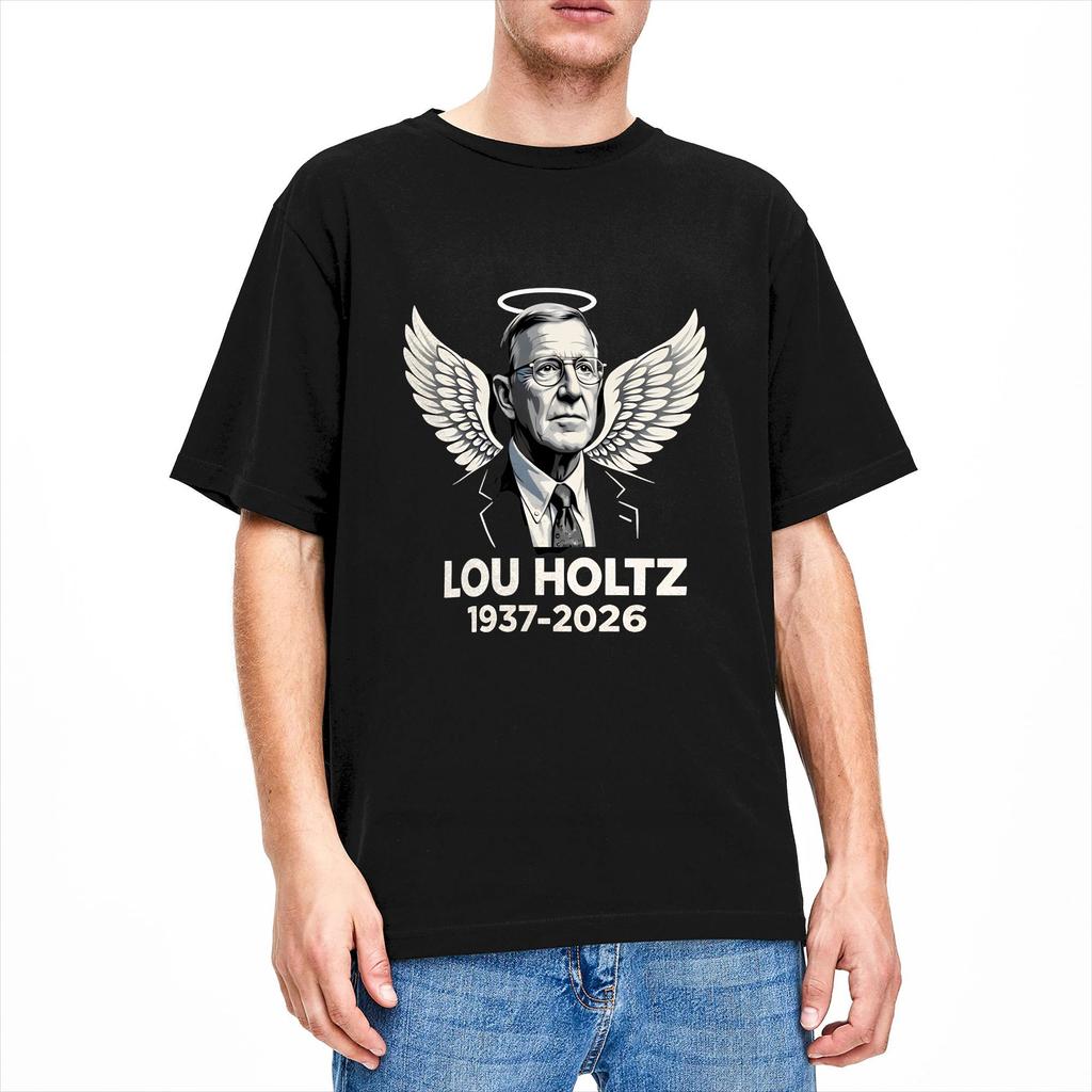 Humorous Lou Holtz RIP TShirts Men Round Collar Cotton T Shirts Short Sleeve Tees Plus Size Clothing