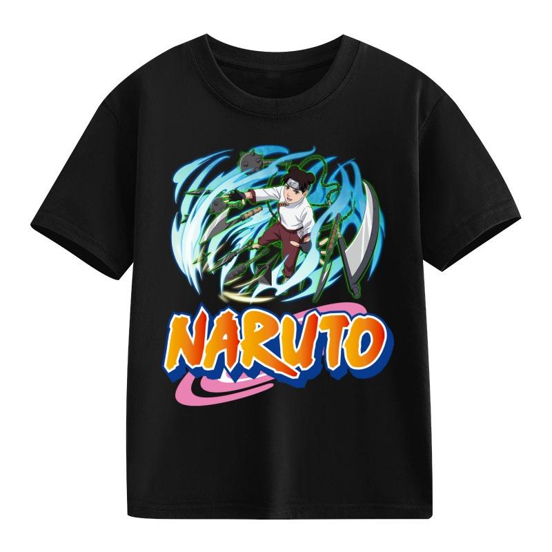 Детская футболка Наруто Узумаки Учиха Саске Хатаке Какаши Печать с персонажами аниме Хлопок Короткий рукав Мальчики Девочки Свободные Круглый вырез Топы