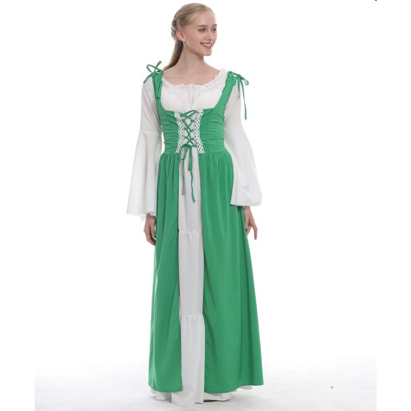 S~5XL Large Size Women Retro Cosplay Dress Medieval Renaissance Retro Dress with Square Collar Bundled Waist Halloween Party