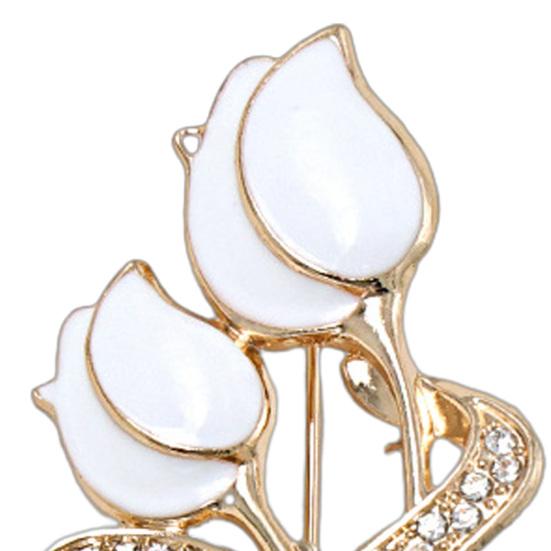 Strong Buckle Brooch Pin, 3D Tulip Bud Shape Lapel Pin with Rhinestones Versatile Badge Inlaid, Electroplated Anti-Oxidation for Coats Shirts Bags