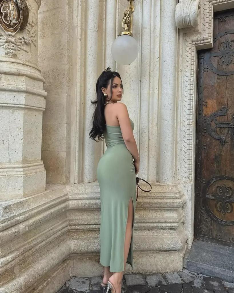 Летнее платье 2024 года на одно плечо без рукавов с разрезом для женщин