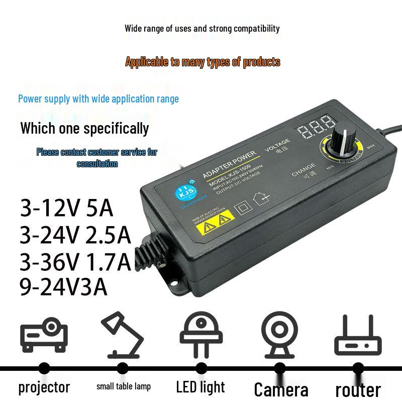 Kojiesheng 60W 3-36V Universal Adjustable Voltage Adapter with Display