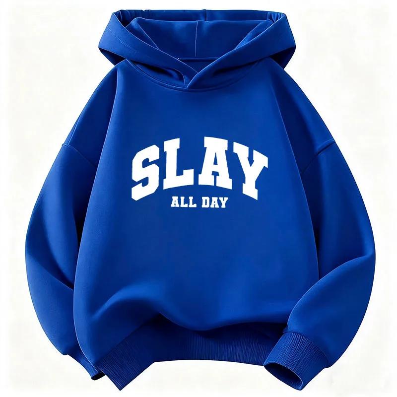Sweat à capuche imprimé avec des lettres Fashion Slay All Day pour enfants, garçons et filles, sweat-shirt décontracté pour