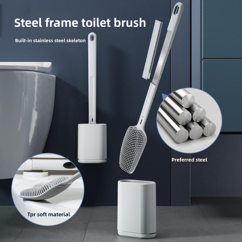 Туалетная щетка из нержавеющей стали, Щетка для чистки туалета из мягкой резины с подставкой, Без мертвых углов, Настенный набор для туалетной щетки