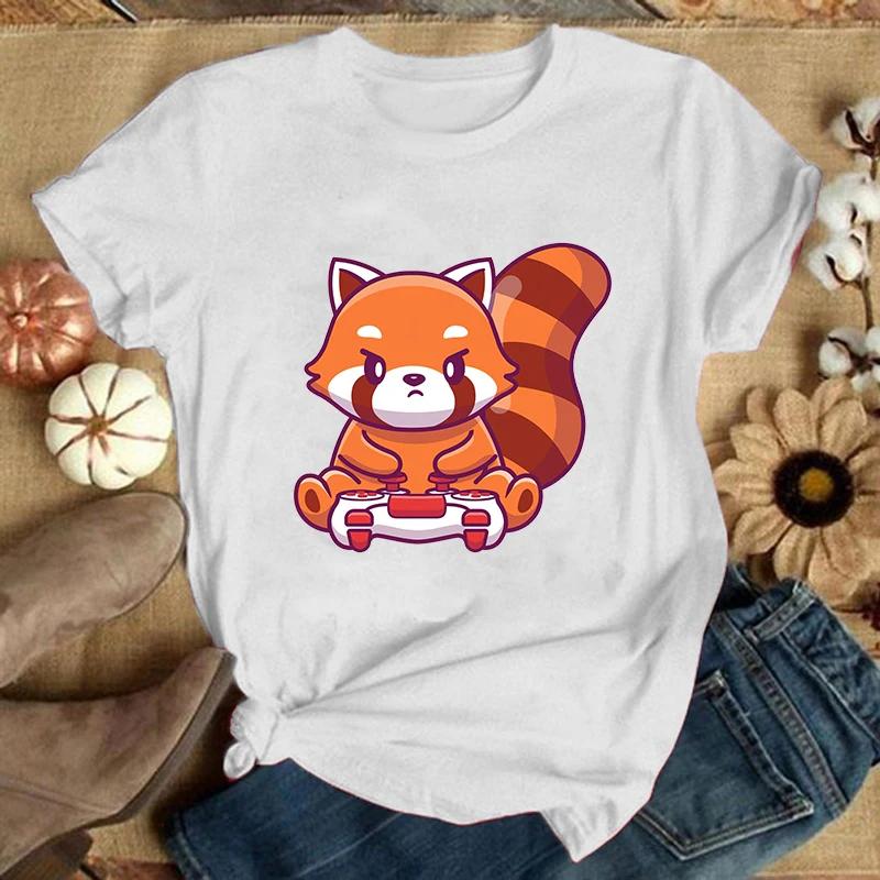 (Премиум-футболка)Футболка Red Panda Games Женская Мода Харадзюку Футболка Лето Прохладный Короткий Рукав Хип-Хоп Топ Футболка