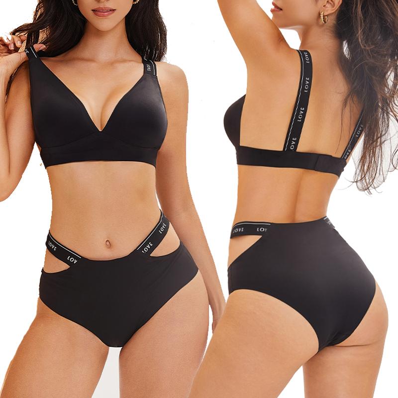 2PCS/Set Women Sexy Leopard Print V-neck Bra Briefs Set Seamless Underwear Elastic Waist Belt Panty Lady Soft Intimates Lingerie