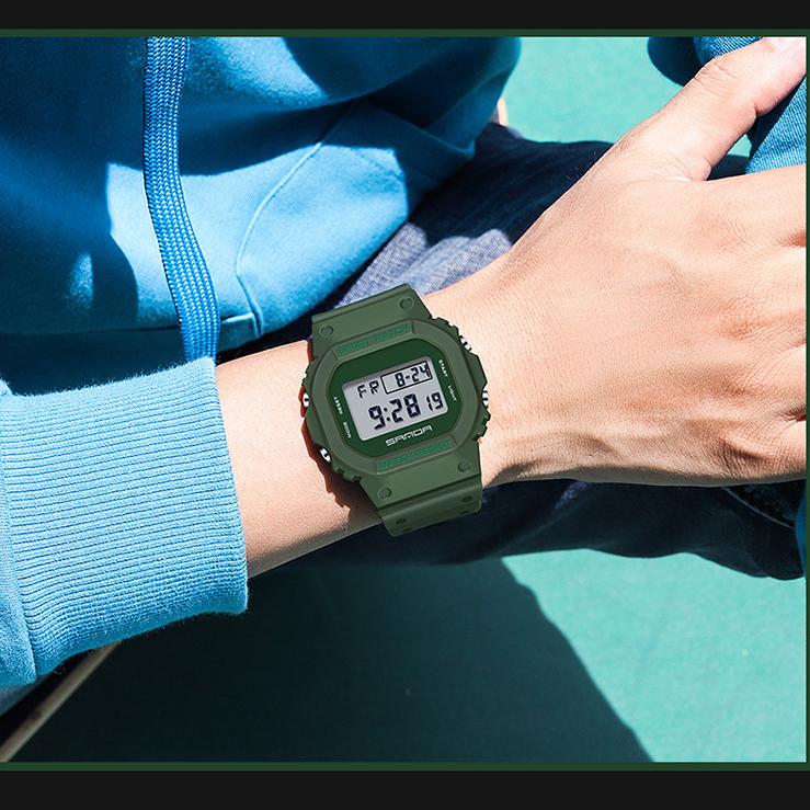 SANDA's New Square Single Display Movement Multi-functional Luminous Waterproof Outdoor Sports Student Electronic Watch