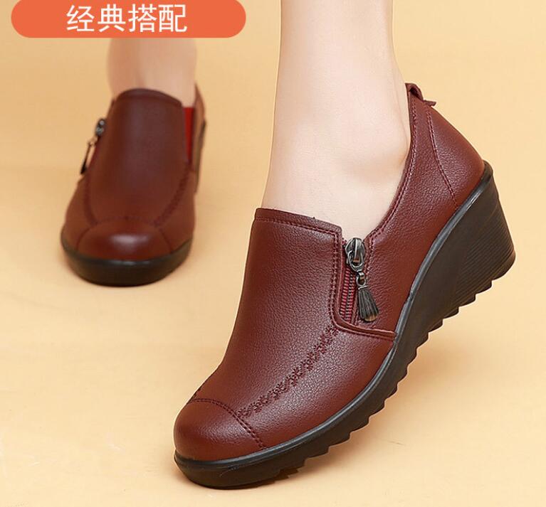 Мода Весна Осень Женская Мода Туфли-лодочки На шнуровке Женские Клиновидные Повседневные Одинарные Туфли Мама Высокие Каблуки Рабочая Обувь