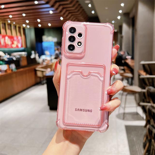 Shockproof Wallet Card Slot Holder Case For Samsung S23 Ultra S22 Plus S21 S20 FE A14 A34 A54 A53 A13 A23 A33 A52 Transparent Airbag Soft Cover
