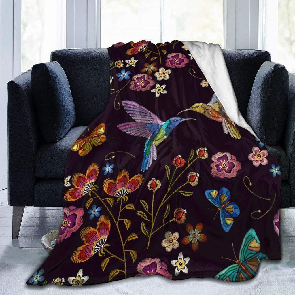Hummingbird Series digital-printed polyester Bedroom velvet flannel cover blanket Fleece soft sofa cover blankets for beds