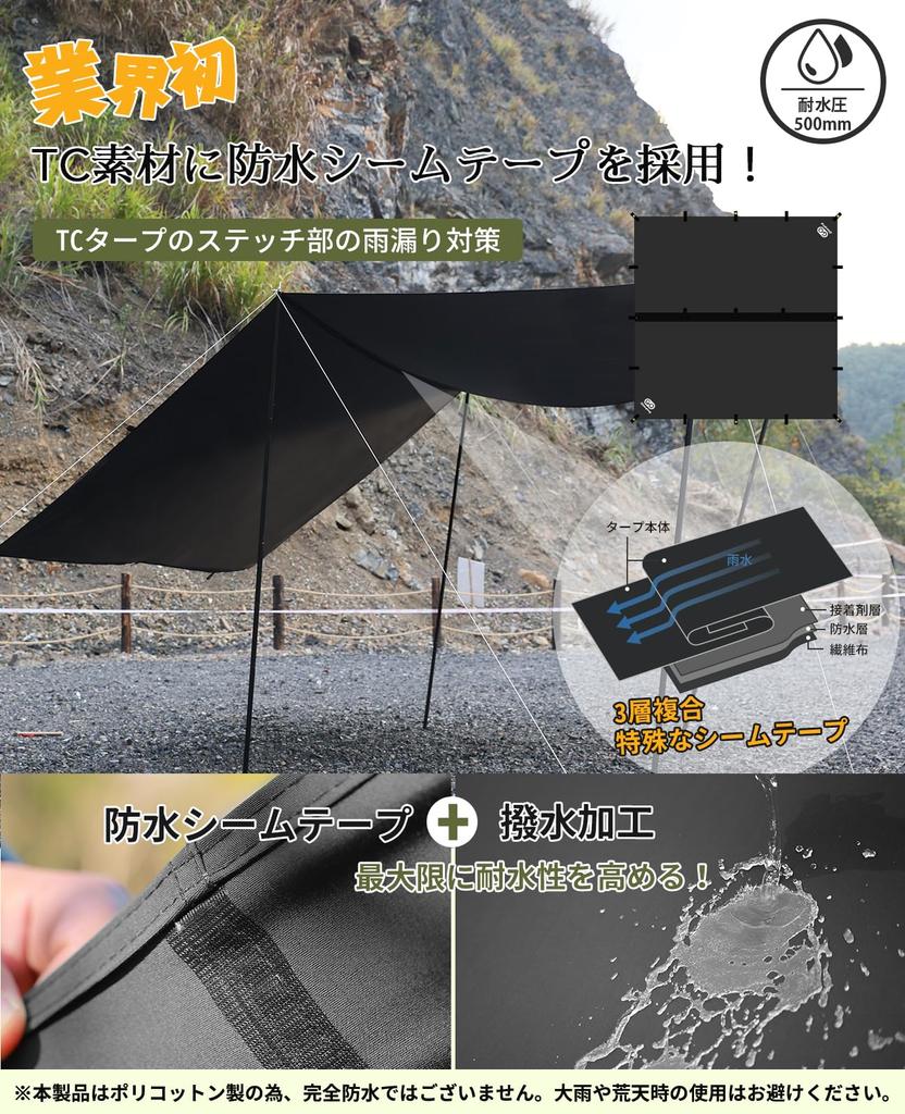 GOGlamping Square Tarp TC Square Tarp Polycotton Bonfire Safe Loops и специальная водонепроницаемая лента 500 мм Водонепроницаемый водоотталкивающий светильник