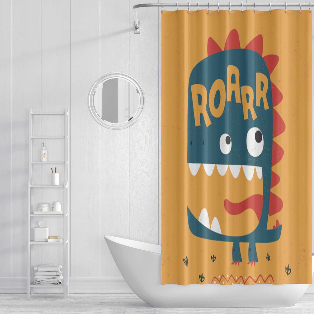 Mold Resistant Cartoon Shower Curtain Colorful Dinosaur Patterned Shower Curtain