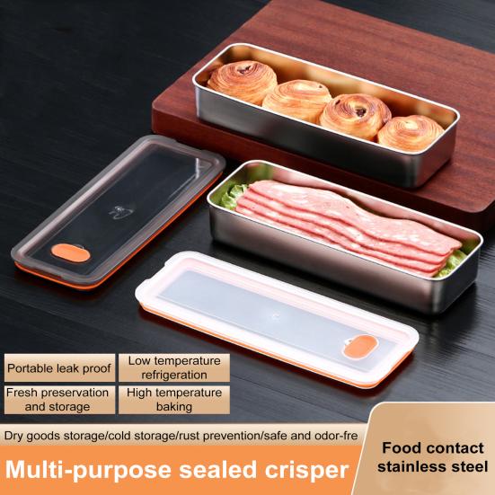 Bacon Container for Refrigerator Stainless Steel Airtight Bacon Storage Containers with Lids Dishwasher Safe Deli Meat Crisper Box Space-Saving