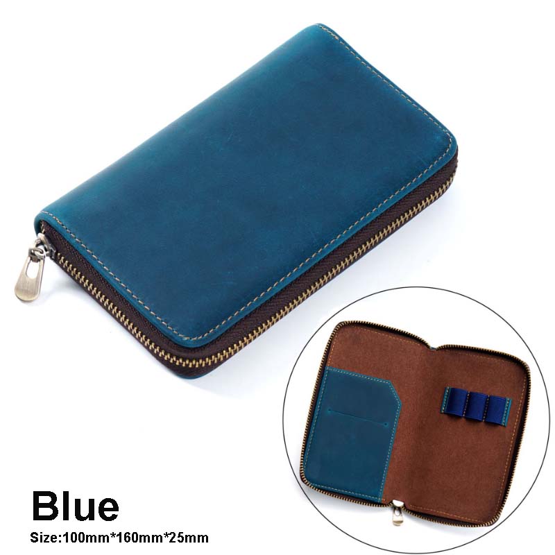 AIGUONIU Retro Style Large Capacity Card Storage Stationery Case Pouch Cowhide Zipper Pen Case Pencil Bag with Leather Material