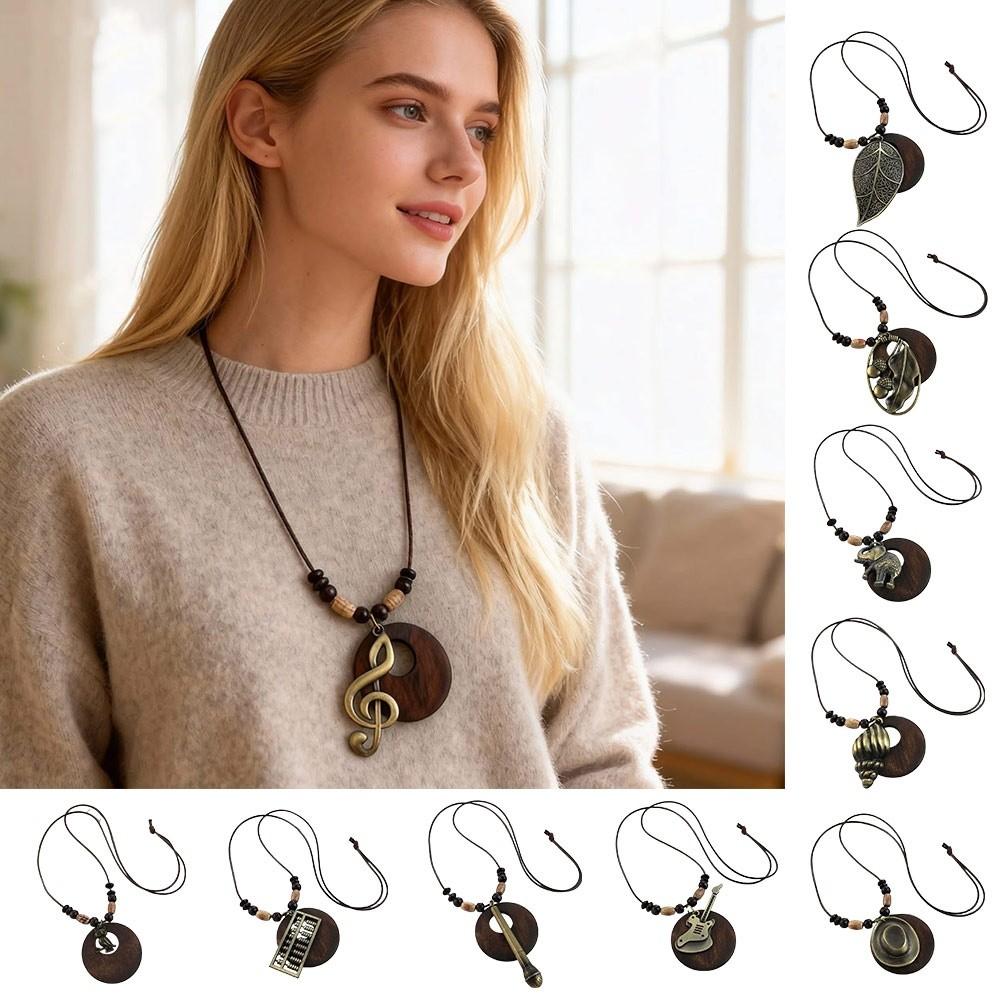 Деревянное ожерелье с подвеской в виде полых листьев, бохо-украшение, винтажное украшение на воротник, подарки