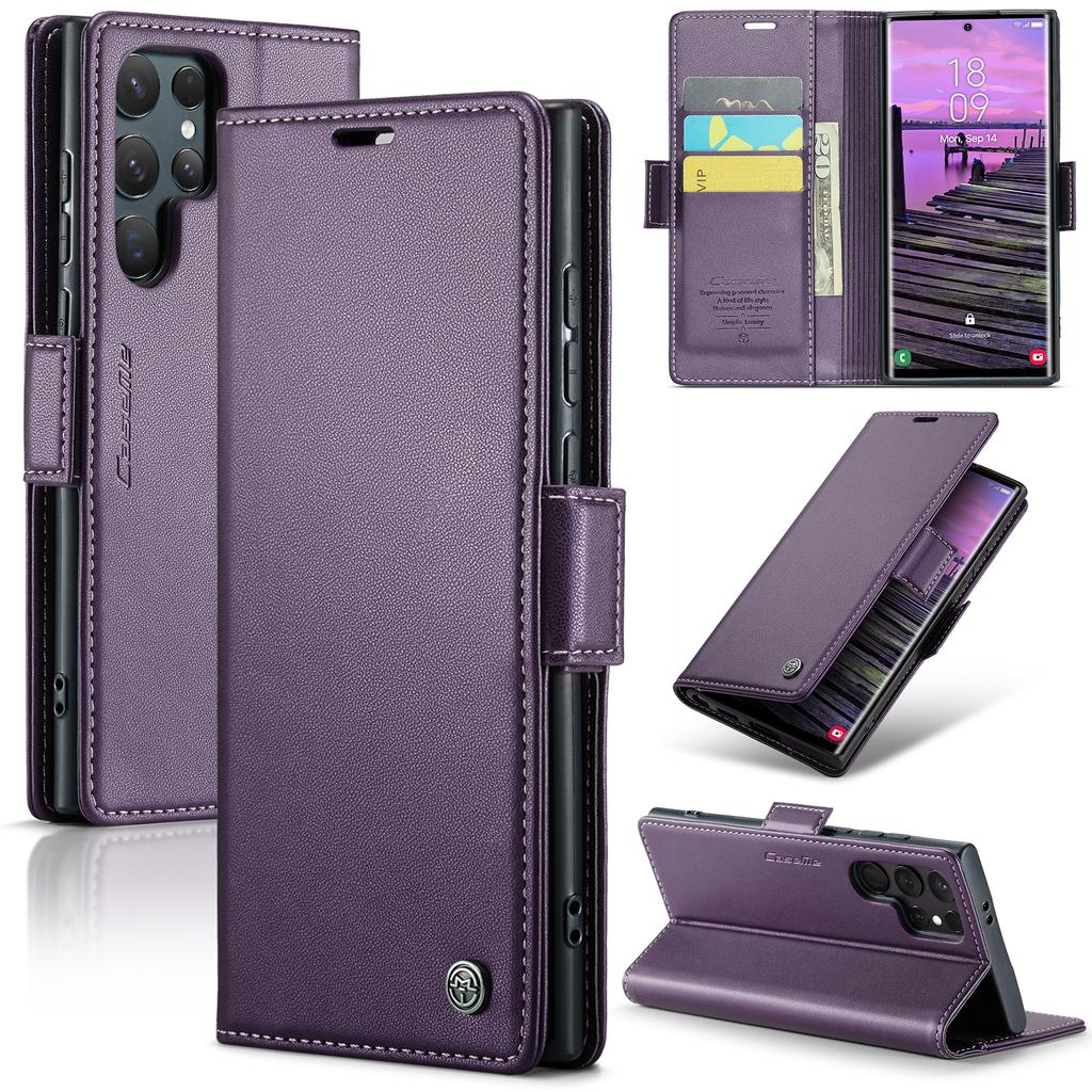 CaseMe Кошелек с RFID-блокировкой для Galaxy S24 Ultra S10 S20 S21 S22 S23 S25 Держатель для карт Магнитная застежка Кожаная книжка-чехол